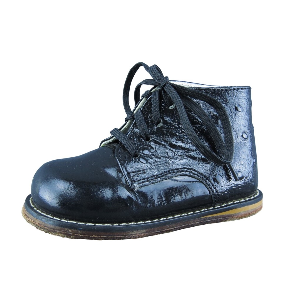 Josmo Walker Boys Chukka Shoes Black Leather Lace Up Size T 4.5 Medium